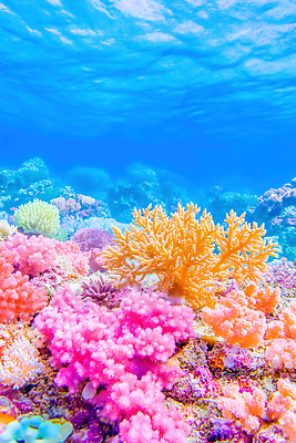 JPG 주간 편집이미지 바다 컬러 생물 풍경 태양 바닷속 수중 해양식물 산호 산호초 생태계 이미지편집 AI컴퓨터그래픽 AI콘텐츠 자연요소 수중식물 자포동물 파일형식