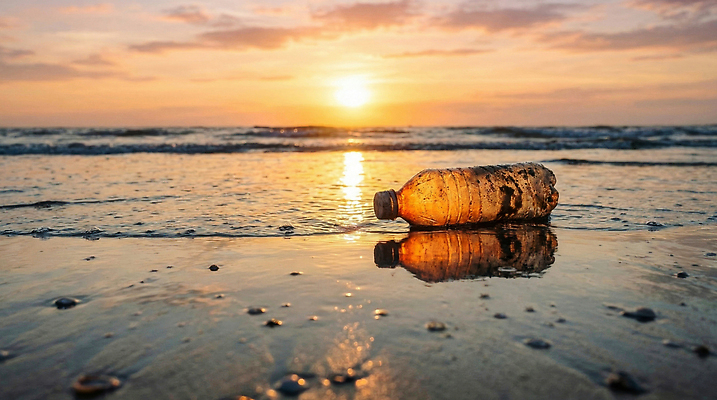 JPG 편집이미지 지구 모래 바다 자연 해변 태양 환경 황혼 오염 쓰레기 플라스틱 물병 정화 해양오염 해양쓰레기 편집실사 AI인물포토 AI콘텐츠 자연요소 재질 일몰 환경오염 물통 CG 생태계 파일형식 AI포토