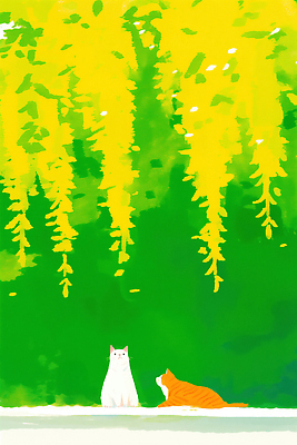 JPG 식물 동물 백그라운드 일러스트 자연 여름 고양이 즐거움 그림 국내일러스트 AI일러스트 AI콘텐츠 계절 감정 포유류 반려동물 생태계 파일형식