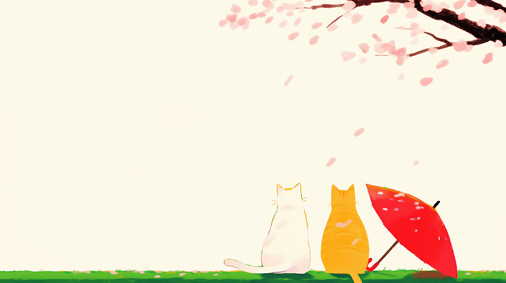 JPG 나무 동물 시선 꽃잎 감정 컬러 백그라운드 일러스트 우산 자연 따뜻함 사랑 소풍 평화 귀여움 고양이 봄 우정 벚꽃 그림 오후 국내일러스트 AI일러스트 AI콘텐츠 식물 계절 꽃 컨셉 포유류 친구 반려동물 야외활동 생태계 파일형식