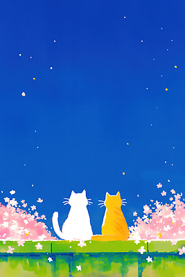 JPG 응시 행복 별 컬러 일러스트 자연 놀이 하늘 털 따뜻함 풍경 여름 친구 반려동물 고양이 봄 산책 벚꽃 귀 국내일러스트 AI일러스트 AI콘텐츠 자연요소 동물 시선 계절 꽃 감정 포유류 관계 휴식 신체부위 생태계 파일형식