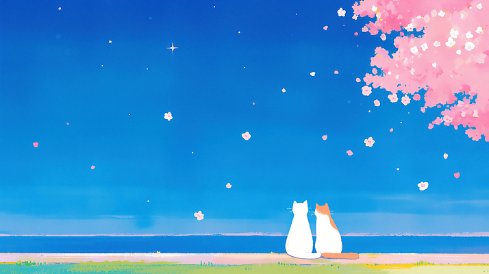 JPG 응시 꽃 바다 컬러 두마리 일러스트 자연 하늘 거리 주택 사랑 앉기 풍경 일상 고양이 봄 벚꽃 지평선 국내일러스트 AI일러스트 AI콘텐츠 식물 시선 계절 감정 2 포유류 모션 건물 라이프 반려동물 생태계 파일형식