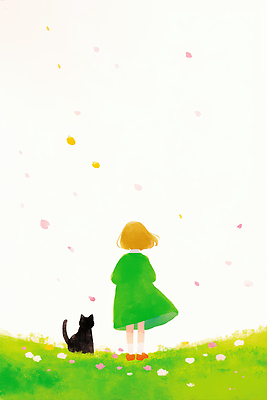 JPG 나무 동물 캐릭터 꽃잎 분홍색 컬러 백그라운드 일러스트 자연 풍경 소녀 잔디 초록색 반려동물 노란색 걷기 고양이 봄 산책 금색 국내일러스트 AI일러스트 AI콘텐츠 식물 계절 여자 꽃 어린이 포유류 모션 휴식 생태계 파일형식