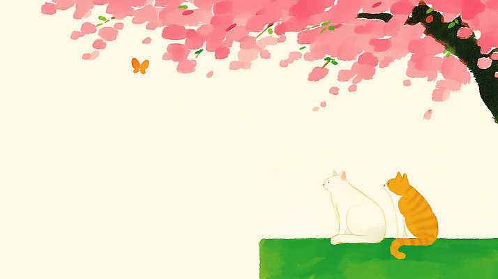 JPG 나무 동물 응시 공원 꽃 컬러 나비 두마리 일러스트 자연 풍경 소풍 귀여움 고양이 봄 벚꽃 조용 뷰티풀 국내일러스트 AI일러스트 AI콘텐츠 식물 시선 계절 공공시설 곤충 컨셉 2 포유류 반려동물 야외활동 생태계 파일형식
