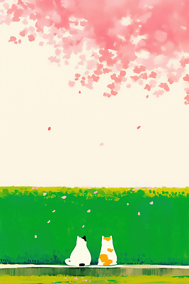 JPG 나무 동물 꽃잎 여유 컬러 두마리 일러스트 자연 앉기 풍경 초원 일상 평화 귀여움 고양이 봄 벚꽃 시골 시간 장면 국내일러스트 AI일러스트 AI콘텐츠 식물 계절 꽃 감정 컨셉 2 포유류 모션 라이프 반려동물 생태계 파일형식