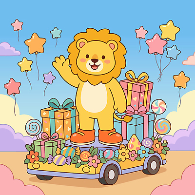 캐릭터 디자인 별 컬러 백그라운드 일러스트 자동차 놀이 사탕 선물 이벤트 장식 파티 축제 놀이기구 사자 어린이날 즐거움 테마 국내일러스트 AI파일 자연요소 기념일 감정 육상교통 포유류 디저트 파일형식 벡터