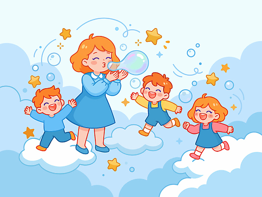 행복 어린이 일러스트 가족 모션 상상 놀이 하늘 엄마 웃음 친구 시간 비눗방울 놀이기구 놀이터 즐거움 목소리 국내일러스트 AI파일 감정 관계 표정 사람 파일형식 벡터
