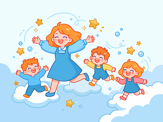 행복 별 어린이 일러스트 가족 모션 상상 놀이 하늘 엄마 표정 웃음 파란색 산책 놀이터 즐거움 국내일러스트 AI파일 자연요소 감정 컬러 관계 휴식 사람 파일형식 벡터