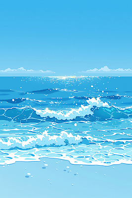 JPG 물결 파도 바다 일러스트 자연 하늘 풍경 해변 물 여름 햇빛 태양 반사 신선 시원함 웨이브 스파클링 수평선 국내일러스트 AI일러스트 AI콘텐츠 자연요소 계절 생태계 파일형식