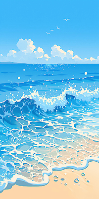 JPG 파도 바다 여행 일러스트 자연 하늘 풍경 해변 여름 파란색 수영 수중동물 물방울 서핑 수면 웨이브 스파클링 국내일러스트 AI일러스트 AI콘텐츠 동물 계절 컬러 물 수상스포츠 생태계 파일형식