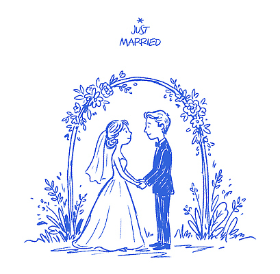 부부 기념일 꽃 행복 신랑 결혼 일러스트 결혼식 사랑 서기 턱시도 이벤트 장식 파란색 손잡기 표현 낙서 신혼 손그림 교감 순간 신랑신부 국내일러스트 AI파일 식물 커플 감정 신부_웨딩 컬러 모션 정장 파일형식 벡터