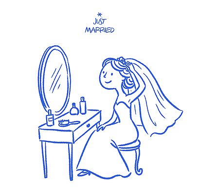 드레스 옷 여자 행복 웨딩드레스 결혼 일러스트 결혼식 파란색 뷰티 머리 거울 낙서 즐거움 준비 화장대 손그림 손질 베일 순간 신랑신부 스타일 국내일러스트 AI파일 감정 신부_웨딩 컬러 가구 신랑 사람 이벤트 신체부위 파일형식 벡터
