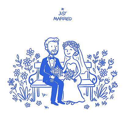 부부 옷 기념일 꽃 행복 꽃다발 결혼 백그라운드 꽃밭 벤치 일러스트 신혼부부 자연 결혼식 사랑 미소 사람 야외 장식 파란색 카메라 만남 낙서 손그림 신랑신부 스타일 국내일러스트 AI파일 식물 커플 감정 신부_웨딩 컬러 신랑 컨셉 의자 표정 이벤트 전자제품 생태계 신혼 파일형식 벡터
