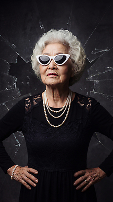 JPG 편집이미지 드레스 옷 패션 노년 할머니 포즈 유리 표정 사람 선글라스 귀걸이 백발 보석 연령 깨짐 멋쟁이 의료성형뷰티 편집실사 AI인물포토 AI콘텐츠 헤어스타일 여자 안경 컨셉 장신구 재질 성인 광석 CG 파일형식 AI포토