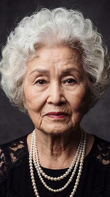 JPG 편집이미지 직업 시선 여자 노년 할머니 얼굴 백그라운드 목걸이 서기 사람 촬영 백발 파마 멋쟁이 의료성형뷰티 편집실사 AI인물포토 AI콘텐츠 헤어스타일 장신구 모션 성인 신체부위 CG 파일형식 AI포토