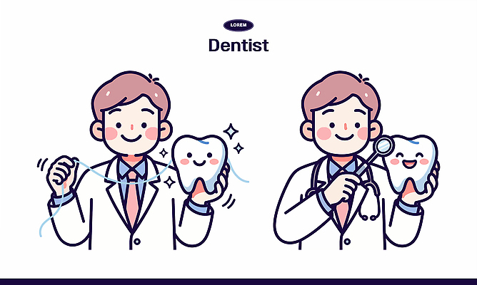 일러스트 커뮤니케이션 건강 치과 치료 진료 환자 의사 도구 치아 구강 서비스 검사_조사 치과의사 예방 치과진료 국내일러스트 AI파일 의학 병원 의료진 입 소화기관 파일형식 벡터