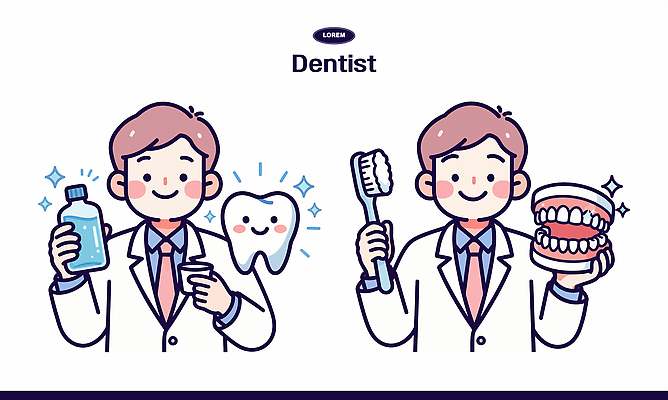 모델 일러스트 건강 치과 관리 설명 치료 진료 환자 양치 도구 치아 위생 세척 칫솔 구강 서비스 상담 치과의사 예방 국내일러스트 AI파일 의학 모션 병원 위생용품 청결 의사 입 소화기관 파일형식 벡터