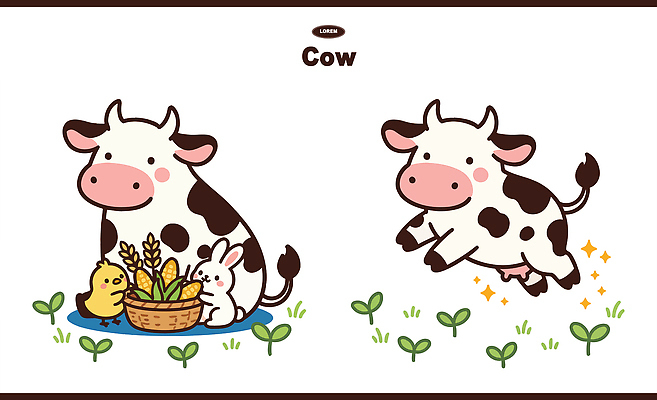 캐릭터 감정 새끼 동물캐릭터 컨셉 농업 포유류 관계 모션 조류 사람 반려동물 소 생태계 파일형식 벡터 동물 토끼 병아리 먹이 식물 놀기 달리기 귀여움 함께함 시간 농장 자연 즐거움 어린이 친구 일러스트 일러캐릭터 AI파일 소캐릭터 송아지