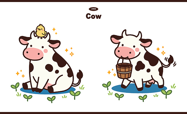 동물 캐릭터 백그라운드 일러스트 자연 생명 흑백 병아리 초원 일상 농장 바구니 걷기 귀여움 표현 원형 소 그림 소캐릭터 송아지 일러캐릭터 AI파일 도형 새끼 동물캐릭터 컨셉 농업 포유류 모션 조류 촬영기법 라이프 생태계 파일형식 벡터