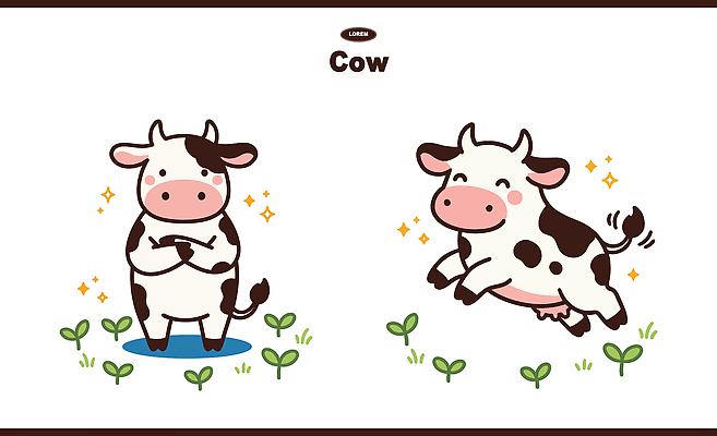 캐릭터 새끼 동물캐릭터 컨셉 농업 포유류 관계 모션 표정 사람 소 파일형식 벡터 그림 농장 동물 어린이 귀여움 동물그림 점프 표현 친구 웃음 놀이 일러스트 일러캐릭터 AI파일 소캐릭터 송아지