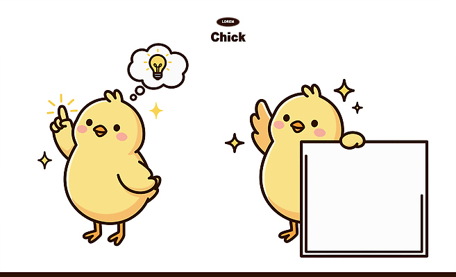 동물 캐릭터 디자인 생각 일러스트 손가락 아이디어 병아리 웃음 들기 노란색 귀여움 표현 판넬 그림 손흔들기 창의성 일러캐릭터 AI파일 손 컬러 컨셉 모션 조류 표정 파일형식 벡터
