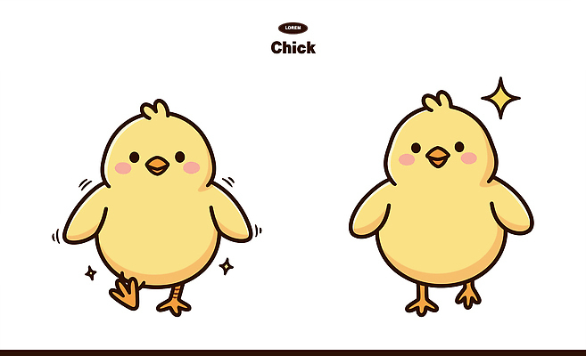 동물 캐릭터 디자인 일러스트 도안 모션 생명 표정 병아리 웃음 친구 노란색 걷기 귀여움 표현 즐거움 일러캐릭터 AI파일 감정 컬러 컨셉 관계 조류 파일형식 벡터