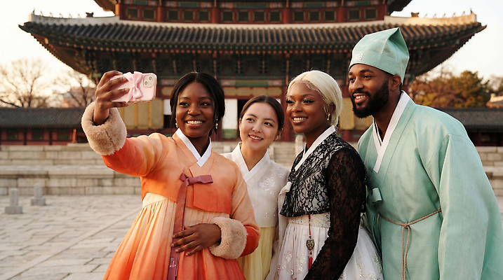 JPG 외국인 편집이미지 전통 행복 문화 여행 날씨 서울 웃음 태양 한복 경복궁 기념촬영 뷰티풀 의료성형뷰티 편집실사 AI인물포토 AI콘텐츠 자연요소 한국전통 감정 한국 표정 인종 사진촬영 궁전 전통의상 CG 파일형식 AI포토