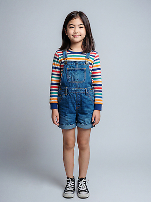 JPG 편집이미지 옷 여자 패션 어린이 티셔츠 바지 미소 촬영 줄무늬 청바지 멜빵바지 의료성형뷰티 스타일 편집실사 AI인물포토 AI콘텐츠 셔츠 무늬 하의 표정 사람 멜빵 CG 파일형식 AI포토