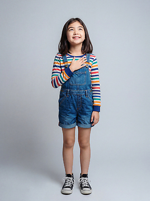 JPG 편집이미지 손 여자 어린이 포즈 백그라운드 운동화 신발 티셔츠 바지 웃음 소녀 앞모습 줄무늬 청바지 가슴 멜빵바지 의료성형뷰티 편집실사 AI인물포토 AI콘텐츠 뷰포인트 셔츠 무늬 하의 표정 사람 신체부위 멜빵 CG 파일형식 AI포토