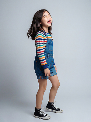 JPG 편집이미지 여자 패션 어린이 백그라운드 신발 티셔츠 실내 웃음 사진촬영 줄무늬 청바지 아기 멜빵바지 청록색 의료성형뷰티 스타일 편집실사 AI인물포토 AI콘텐츠 컬러 셔츠 무늬 바지 표정 사람 내부 촬영 멜빵 CG 파일형식 AI포토