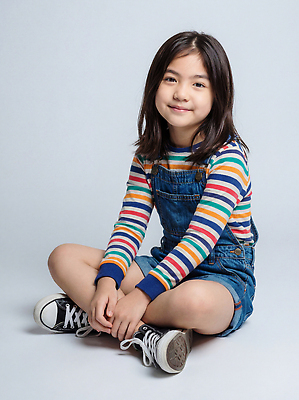 JPG 편집이미지 여자 패션 어린이 포즈 운동화 티셔츠 실내 미소 웃음 앉기 촬영 줄무늬 청바지 멜빵바지 의료성형뷰티 스타일 편집실사 AI인물포토 AI콘텐츠 신발 셔츠 무늬 바지 모션 표정 사람 내부 멜빵 CG 파일형식 AI포토