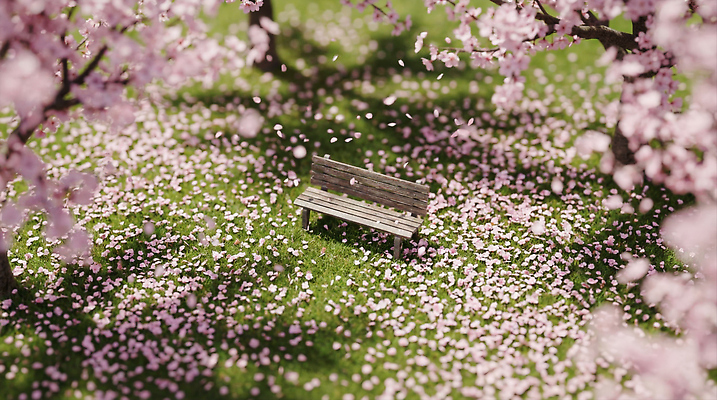 JPG 나무 편집이미지 공원 꽃잎 컬러 벤치 자연 날씨 휴식 풍경 잔디 소풍 봄 산책 벚꽃 뷰티풀 이미지편집 AI컴퓨터그래픽 AI콘텐츠 식물 계절 공공시설 꽃 컨셉 의자 야외활동 생태계 파일형식