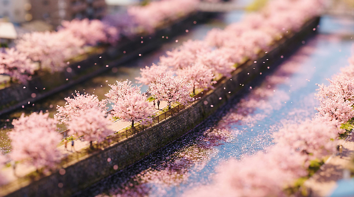 JPG 나무 편집이미지 꽃잎 꽃 자연 하늘 거리 풍경 물 강 봄 산책 벚꽃 강가 만개 이미지편집 AI컴퓨터그래픽 AI콘텐츠 자연요소 식물 계절 휴식 생태계 파일형식