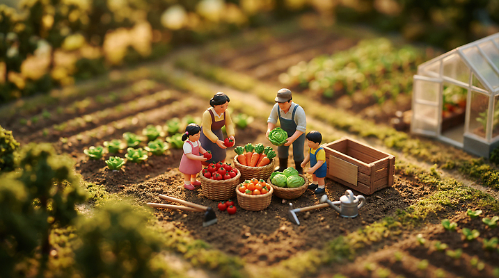 JPG 편집이미지 밭 토마토 채소 가족 농장 정원 농사 당근 수확 작업 농부 배추 온실 이미지편집 AI컴퓨터그래픽 AI콘텐츠 직업 농업 관계 뿌리채소 파일형식