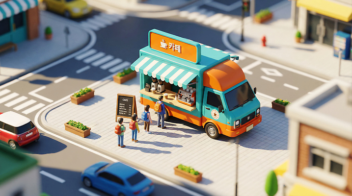 JPG 편집이미지 도로 음식 자동차 디저트 거리 사람 상점 식사 카페 대기 도시 고객 주문 푸드트럭 이미지편집 AI컴퓨터그래픽 AI콘텐츠 길 육상교통 교통시설 트럭 파일형식