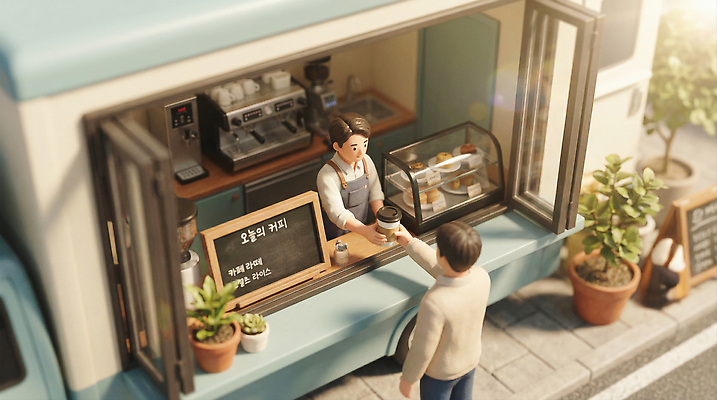 JPG 주간 편집이미지 화분 커피 음료 거리 손잡이 거리풍경 상점 카페 트럭 고객 메뉴판 바리스타 이미지편집 AI컴퓨터그래픽 AI콘텐츠 자연요소 직업 자동차 풍경 파일형식