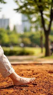 JPG 나무 편집이미지 공원 맨발 자연 사람 취미 여름 운동 햇빛 흙 산책 자유 시간 소통 의료성형뷰티 편집실사 AI인물포토 AI콘텐츠 식물 계절 공공시설 컨셉 발 휴식 건강 태양 CG 생태계 파일형식 AI포토