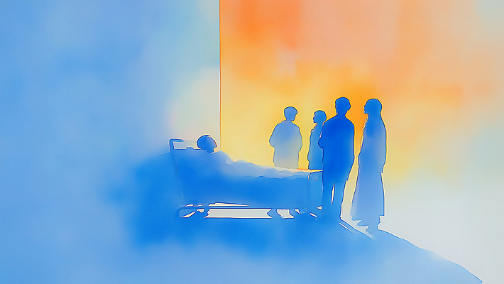 JPG 일러스트 의학 가족 건강 병원 대화 일상 치료 환경 희망 고통 환자 간호사 의료진 의사 침대 간호 방문 위로 소통 지원 국내일러스트 AI일러스트 AI콘텐츠 직업 감정 가구 컨셉 관계 말하기 라이프 파일형식