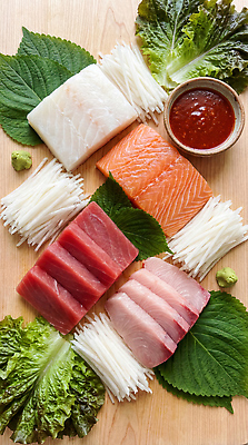 JPG 편집이미지 재료 어류 초밥 샐러드 생선회 회 양념 근대 상추 참치 나물 연어 농어 모듬회 편집실사 AI포토 AI콘텐츠 음식 채소 수중동물 CG 일본음식 파일형식