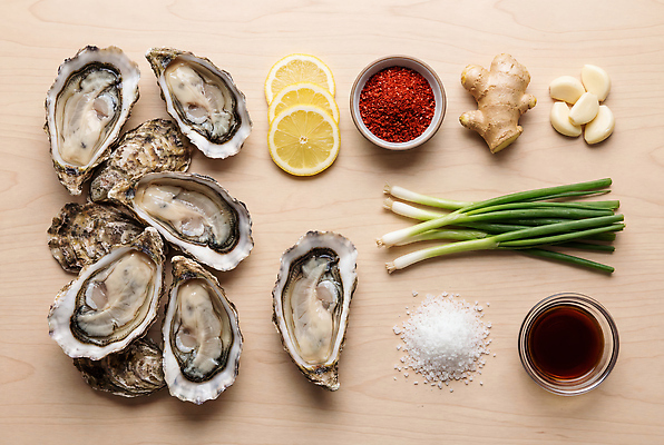 JPG 편집이미지 재료 마늘 요리 식사 해물요리 굴 맛 레몬 해산물 간장 소금 파 생강 고춧가루 편집실사 AI포토 AI콘텐츠 음식 컨셉 채소 과일 어패류 양념 가루 CG 파일형식