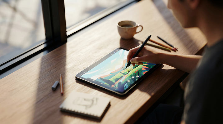 JPG 주간 편집이미지 손 커피 탁자 아침 실내 사람 태블릿 연필 작업 그리기 창가 스케치북 그림 의료성형뷰티 편집실사 AI인물포토 AI콘텐츠 자연요소 음료 가구 창문 모션 학용품 내부 신체부위 전자제품 스마트기기 필기구 CG 파일형식 AI포토