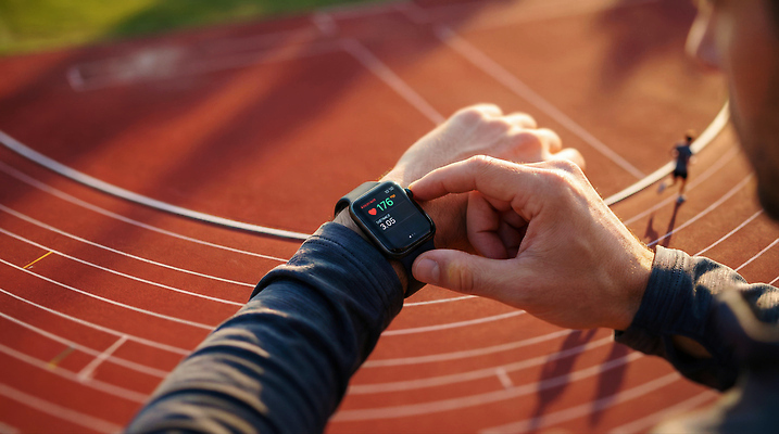 JPG 편집이미지 스포츠 모션 기술 건강 사람 운동 헬스 맥박 육상스포츠 손목시계 연습 측정 확인 트랙 의료성형뷰티 편집실사 AI인물포토 AI콘텐츠 시계 장신구 의학 CG 파일형식 AI포토