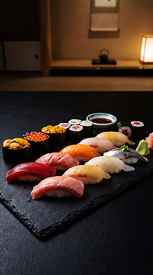 JPG 편집이미지 접시 음식 재료 탁자 요리 식당 식사 초밥 회 맛 고추냉이 간장 롤 일본음식 편집실사 AI포토 AI콘텐츠 식기 가구 컨셉 상점 양념 CG 파일형식