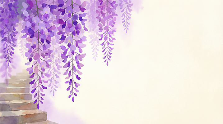 JPG 식물 꽃 예술 백그라운드 일러스트 자연 수채화 풍경 장식 세로 계단 보라색 공간 원근감 덩굴 조용 등나무 뷰티풀 국내일러스트 AI일러스트 AI콘텐츠 나무 뷰포인트 컬러 생태계 파일형식