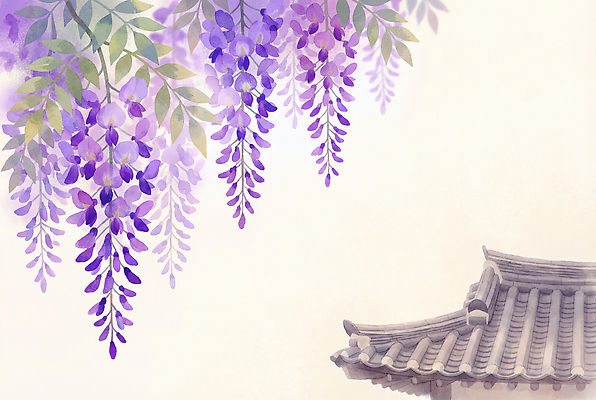 JPG 식물 전통 디자인 건축 꽃잎 꽃 예술 컬러 잎 일러스트 자연 하늘 수채화 한국 풍경 봄 장면 화사함 라일락 뷰티풀 국내일러스트 AI일러스트 AI콘텐츠 계절 아시아 컨셉 생태계 파일형식