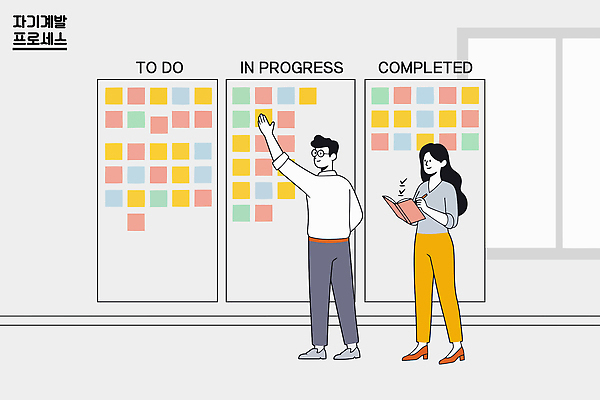 컨셉 비즈니스 주의 작업 파일형식 벡터 협력 업무 스티커 주의사항 체크리스트 완료 사무실 화이트보드 스프린트 계획 피드백 국내일러스트 AI파일 일러스트 프로세서 자기계발