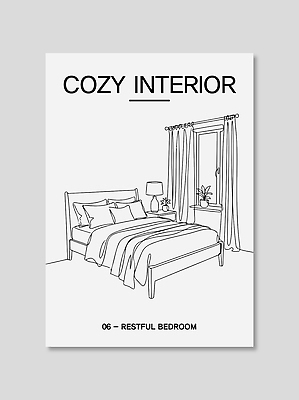 가구 생활용품 내부 건물 감각 그림 파일형식 벡터 침실 디자인 커튼 창문 침대 탁자 조명 실내 스타일 벽 방 주택 평면도 공간 장식 선 편안함 국내일러스트 AI파일 일러스트