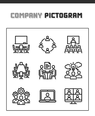 아이콘 교육 회사 비즈니스 회의 협력 아이디어 그래픽 픽토그램 사무실 발표 토론 문서 소통 2D아이콘 AI파일 컨셉 파일형식 벡터