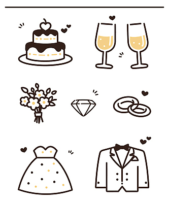 전통 디자인 기념일 행복 꽃다발 웨딩드레스 결혼 일러스트 결혼식 사랑 턱시도 이벤트 장식 케이크 축하 반지 샴페인 다이아몬드 아이템 준비물 스타일 국내일러스트 AI파일 드레스 꽃 감정 컨셉 장신구 디저트 주류 정장 보석 파일형식 벡터