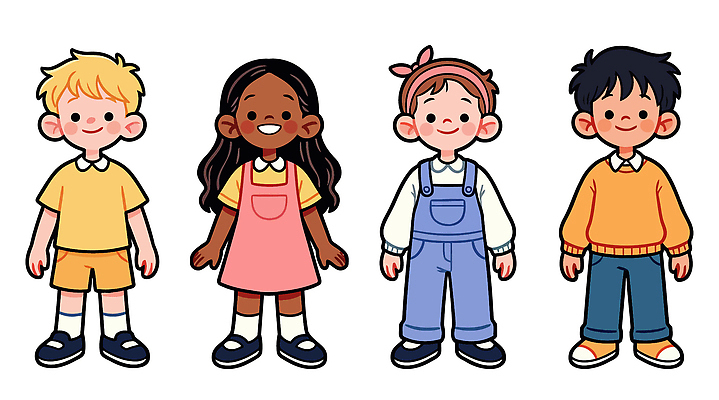 헤어스타일 옷 패션 어린이 컬러 일러스트 모션 놀이 함께함 웃음 이벤트 캐주얼 친구 독서 모임 즐거움 일요일 오후 특징 국내일러스트 AI파일 감정 컨셉 관계 표정 사람 요일 파일형식 벡터